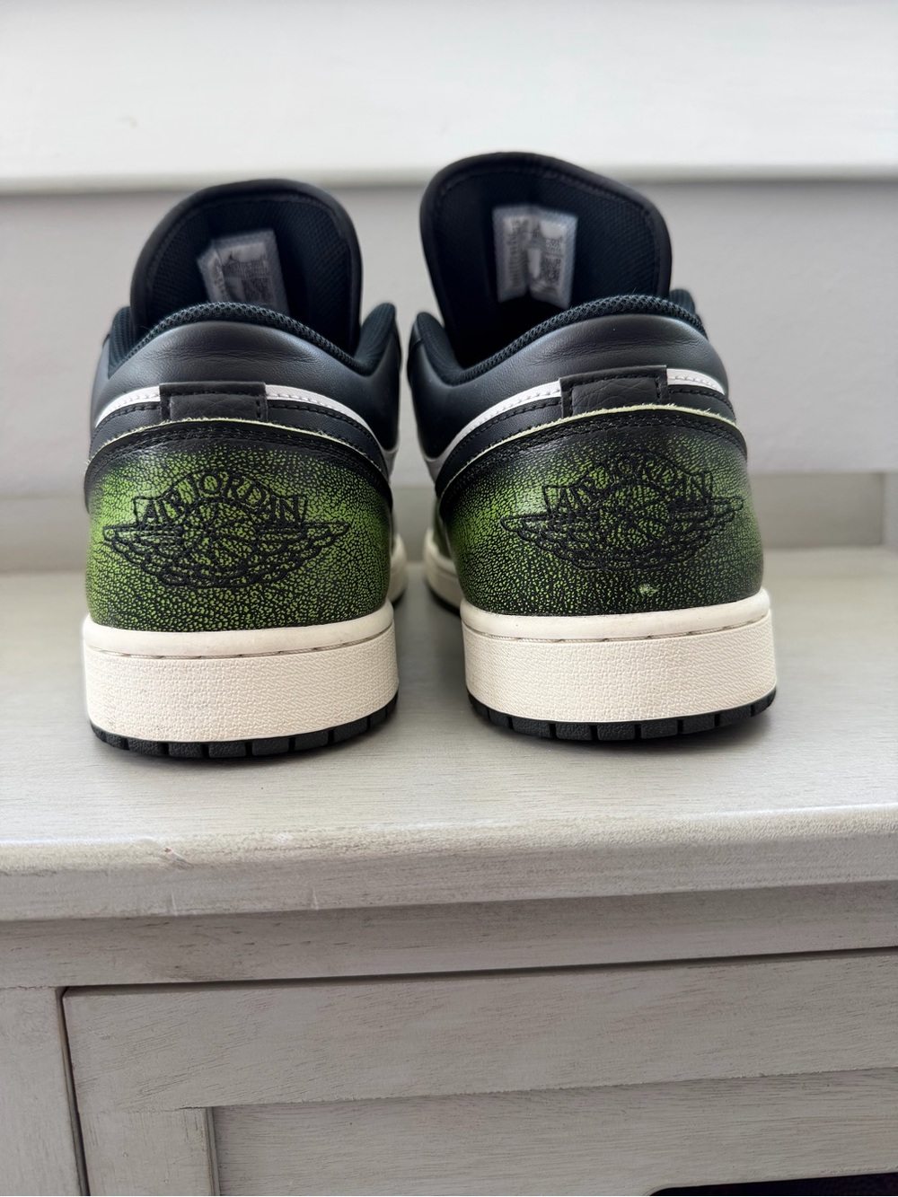 Jordan 1 Low Top Sneakers - Men’s Size 13 - White, Black & Neon Green - Picture 3 of 5